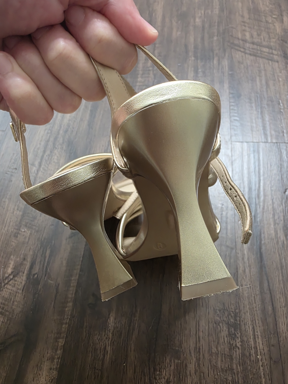 Maripe Nadia Gold Metallic Strappy Sandals Size 9 Square Toe Heels - Picture 4 of 6
